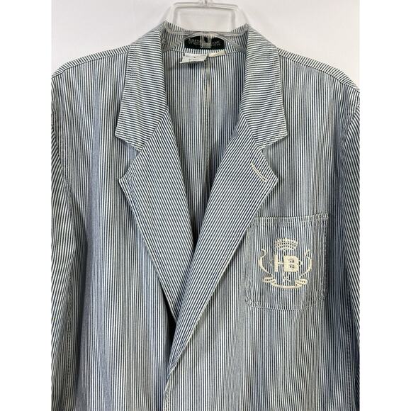 Harve Benard Vtg 90s Women's Blazer White Blue Striped Nautical Women’s L Cotton - Picture 4 of 13